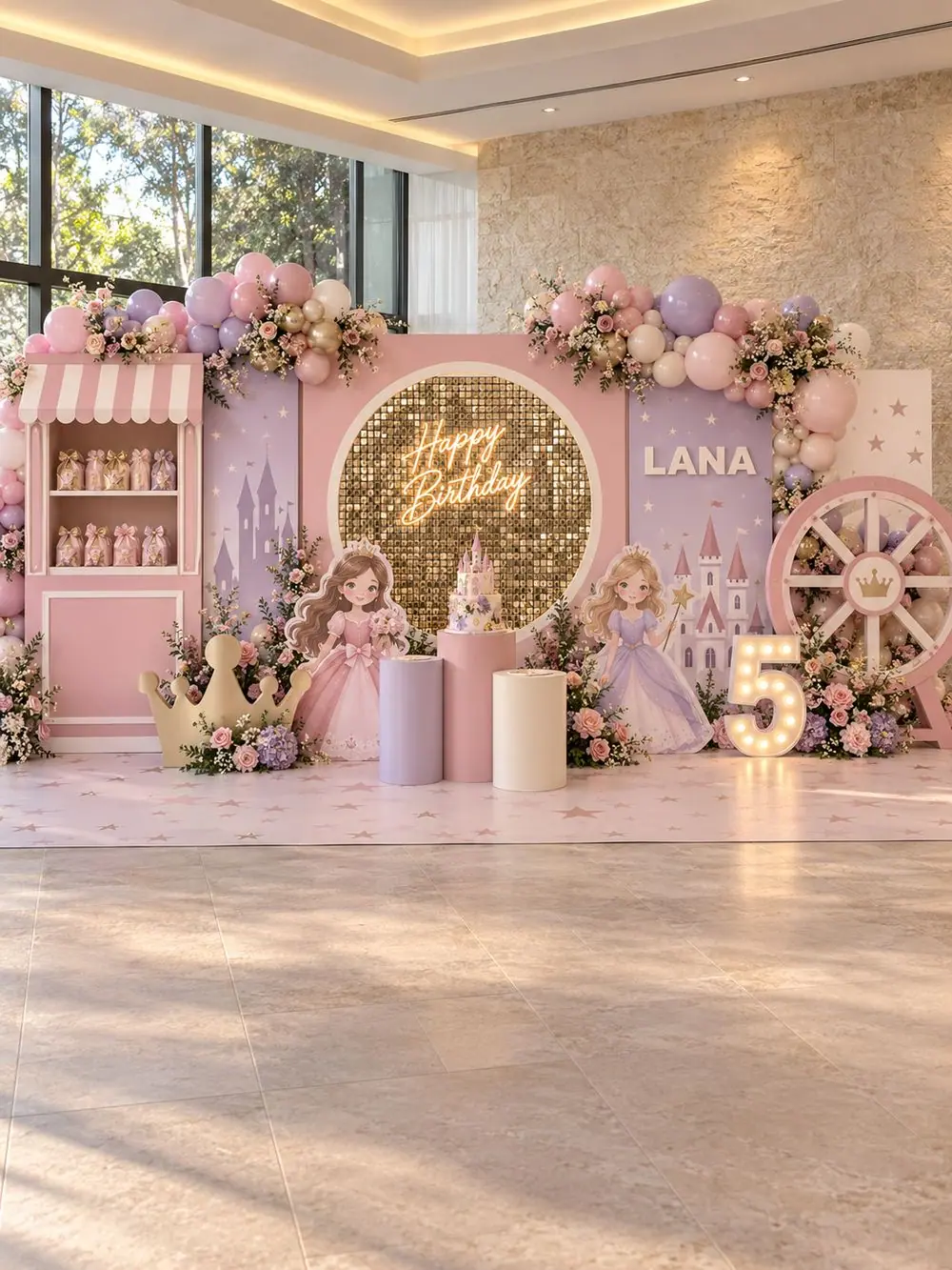 Princess & Fairy birthday decoration, Package 4 (8 m wide) setup